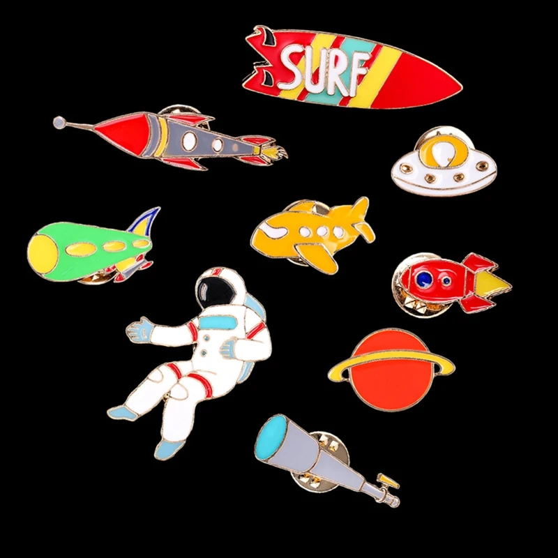 

1pcs Creative Universe Spaceship Series Brooch Rocket Alien Moon Star Enamel Pins Badge Denim Jackets Lapel Pin Space Jewelry