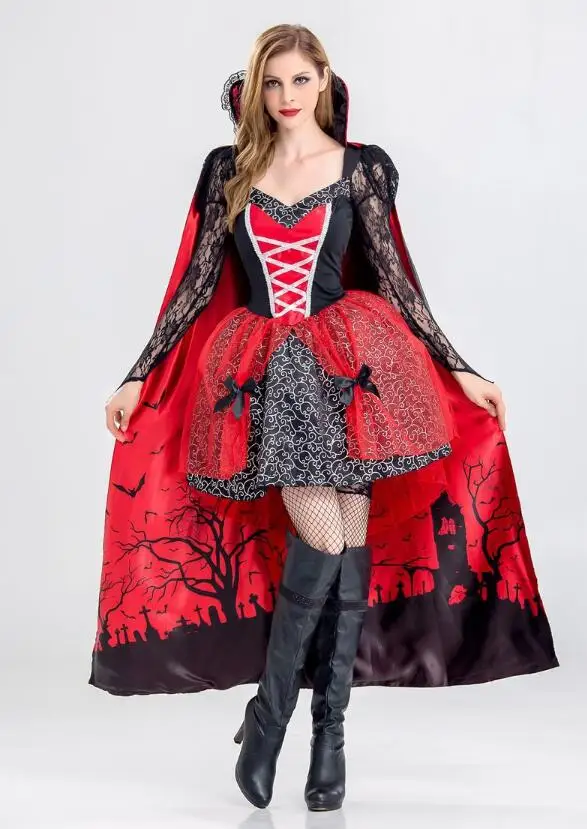 

Halloween Cosplay Vampire Queen Costume Party Stage Performance Dress Women Masquerade Skirt with Cloak