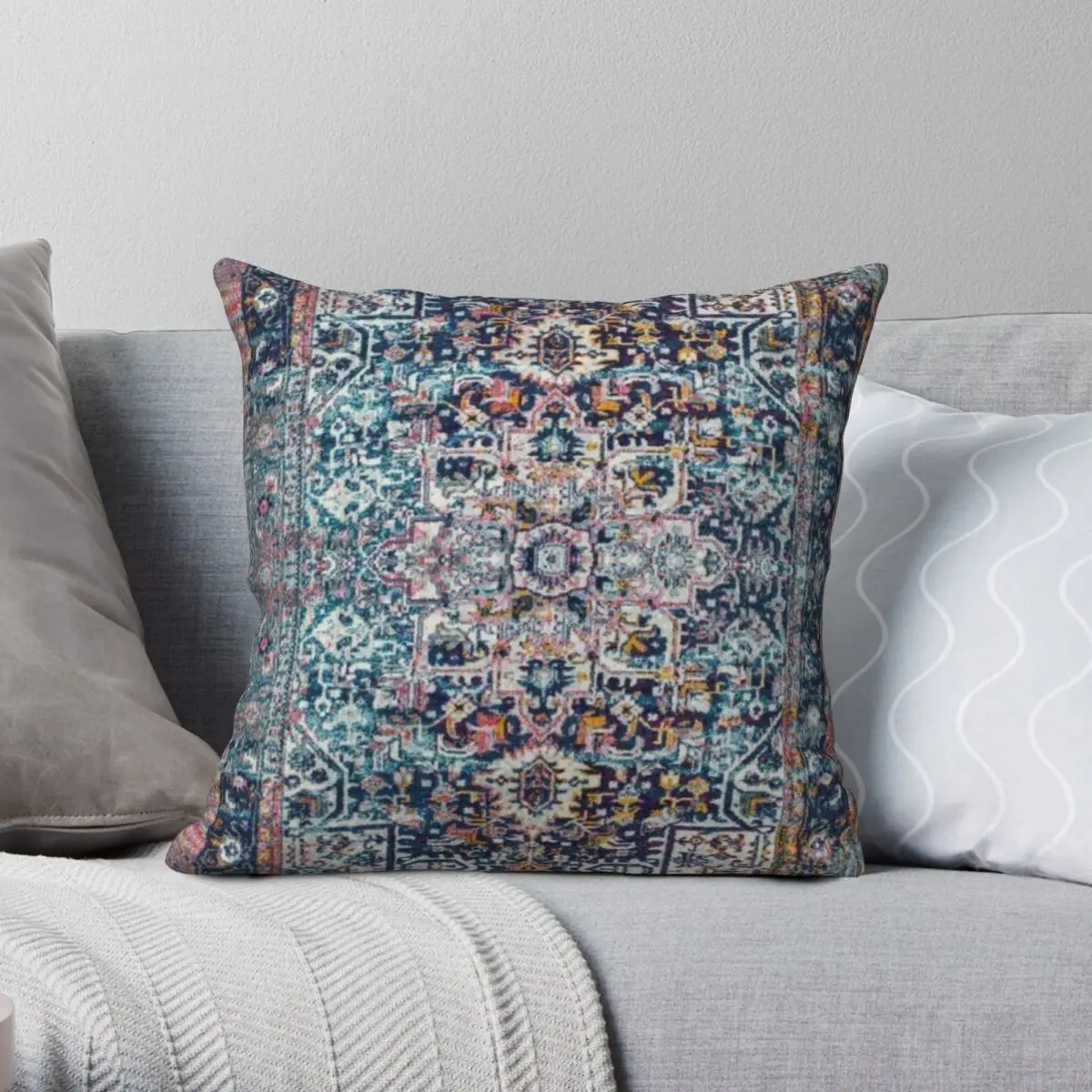 

Persian Antique Carpet Square Pillowcase Polyester Linen Velvet Pattern Zip Decor Home Cushion Cover Wholesale 18"