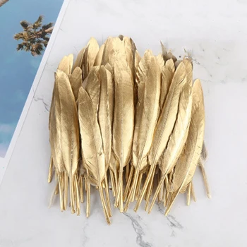 

100Pcs Gold Color Goose Feathers DIY For Plumes Crafts Decoration Accessories DIY Feathers Wedding