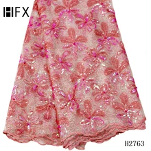 HFX 3D цветок DIY шифон органзы кружева ткань напечатаны 130 см аппликация свадебное платье одежда сумка аксессуары коричневый F2763
