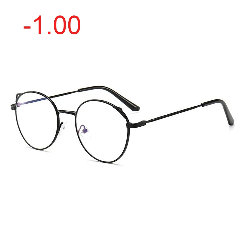 black -1.00 Женские очки "кошачий глаз" для близорукости, для женщин, металлическая оправа, оптические модные очки по рецепту, компьютерные очки - Цвет оправы: black -1.00