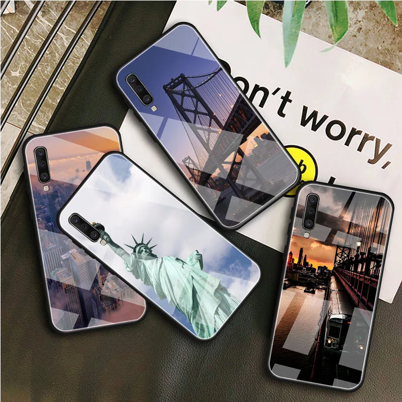 Чехол для телефона из закаленного стекла здание империи Нью-Йорка Samsung Galaxy A6 A7 A8