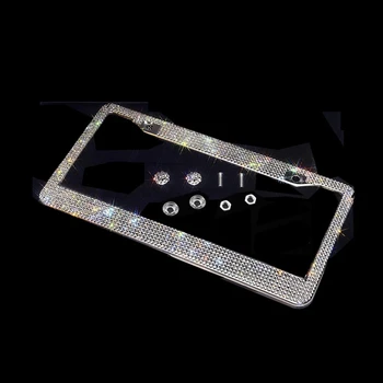 

Bling Crystal License Plate Frame Women Luxury Handcrafted Rhinestone Car Frame Plate with Ignition Button Fits USA and Canad