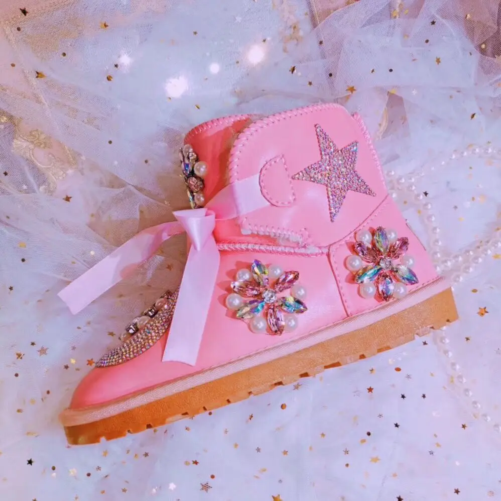 

JELLYFOND Star Rhinestone Snow Boots Women Waterproof Winter Warm Plush Ankle Boots for Women 2020 Crystal Booties Botas Mujer
