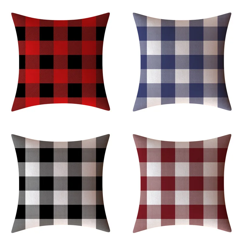 

Christmas Double-sided Linen Pillowcase Red, Black, Blue and White Buffalo Lattice Home Seat Decoration Cushion Cover