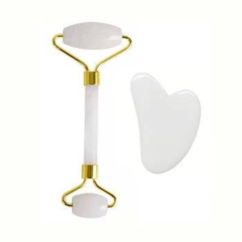

Natural White Crystal Jade Roller Double Head Quartz Massage Roller Real Stone Facial Massager Guasha Set for Skin Care with Box
