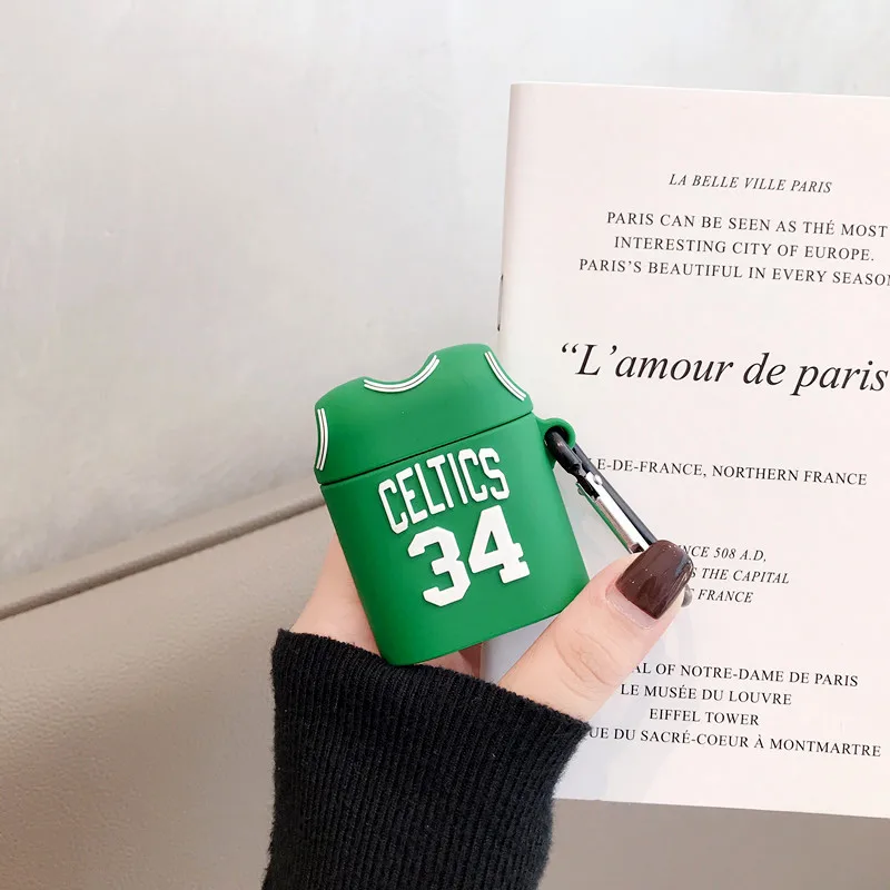 3D черные чехлы для наушников Mamba Lakers 24 Jersey Kobe Bryant Celtics 34 Paul Pierce для Apple Airpods 1/2 силиконовый чехол для наушников - Цвет: green