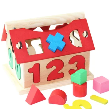 

Baby Kids Wooden House Building Blocks Game Toy to Developmental Educational Learning Digital Brain Toy Set For Children