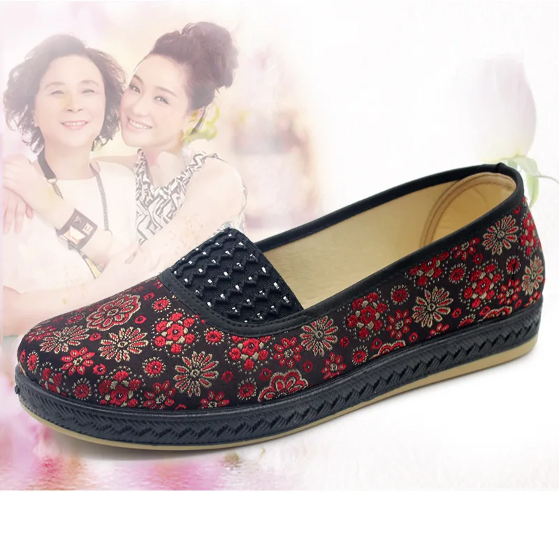 

Old Beijing Cloth Shoes Casual Flat Mom Women's Singles Cloth Shoes Soft Bottom Breathable Elastic Gusset round Mouth