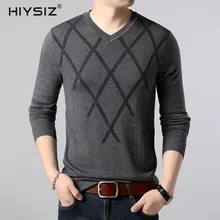 HIYSIZ свитер мужской осень зима полосатый Повседневный v-образный вырез с длинными рукавами уличная брендовая Мода Стиль Нежный мужской пуловер SW036