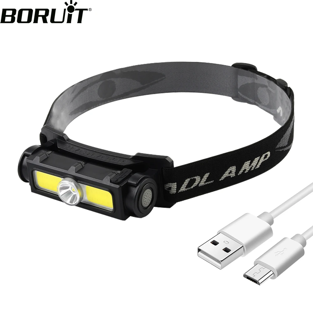 

BORUiT Powerful LED Headlamp 7-Mode USB Rechargeable Headlight Built-in Battery Waterproof Head Torch for Camping Fishing