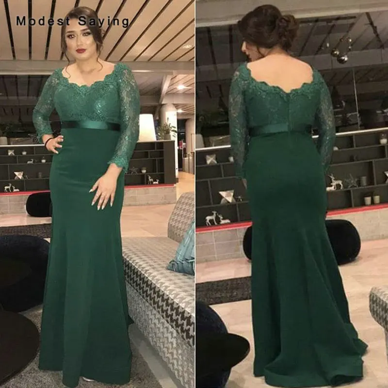 Сексуальное темно-зеленое Русалка кружевные вечерние платья 2019 на молнии Формальные женские шифоновый с длинным рукавом Вечерние платья