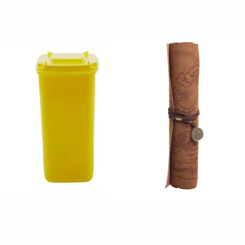 

1 Pcs Pirate Treasure Map Pattern Roll Up PU Leather Pencil Bag (Devil Coin) & 1 Pcs Plastic Pen Container
