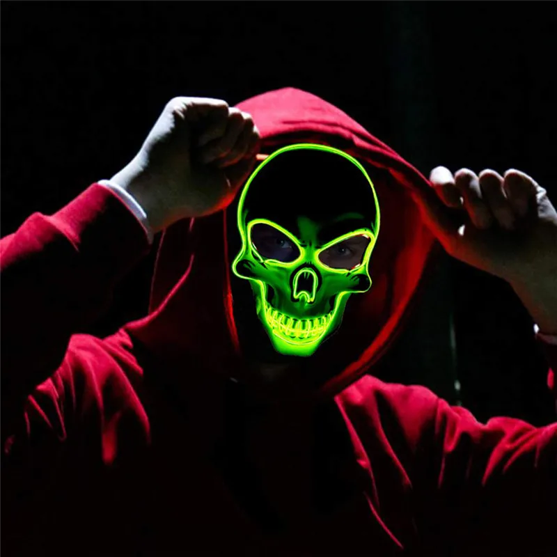 Инструменты для ухода за лицом маски вечеринка Хэллоуин свет до ужаса Скелет светодиодный Косплей тушь для ресниц неоновая маска светящаяся страшная маска свет