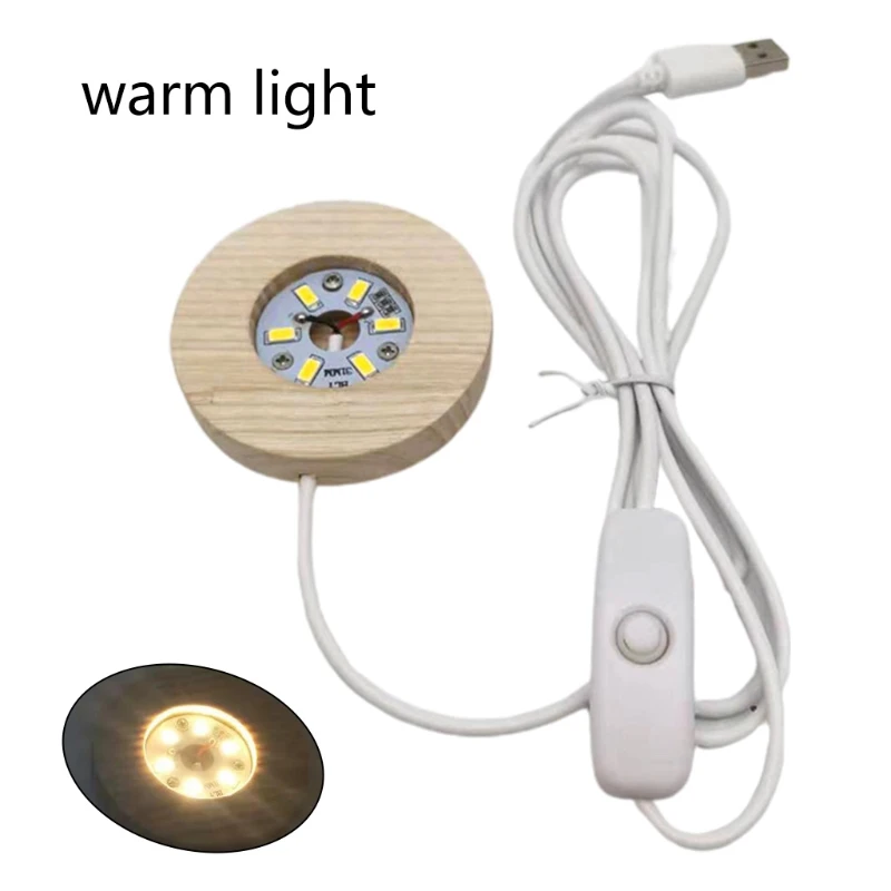 LED Night Light Wooden Round Base Holder Display Stand for Crystals Glass Ball Illumination Lighting Accessories Decor