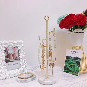

Jewelry Storage Rack Marble Base Sundries Holder Dressing Table Organizer Desktop Decoration Furnishing Creative Earing Finisher
