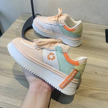 

2020 Autumn Women Chunky Sneakers INS Designers Fashion Pink Vulcanized Shoes Tenis Female Sports Casual Shoes Woman Green Flats
