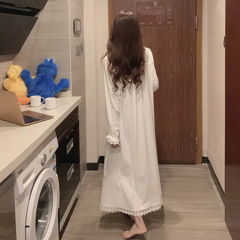 Women Nightgowns Leisure Solid Sweet 3XL Princess Style Ulzzang Lace Chic Sleepshirts Lovely Soft Home Wear Nighty White women nightgowns,women nightdresses,sleeping dress