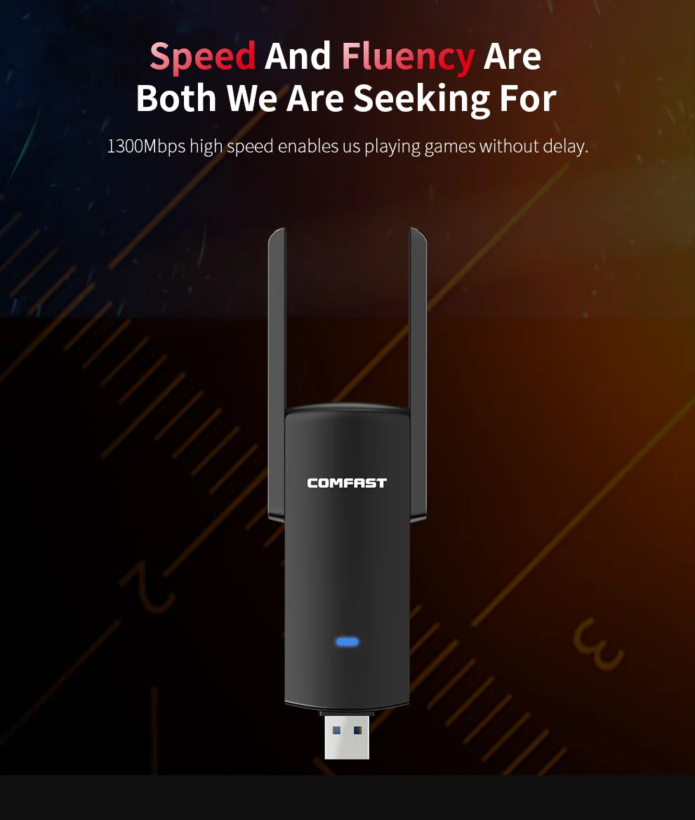 USB Wifi Adapter 1300Mbps RTL8812BU Dual Band  for PC Black Ethernet Wi-Fi Dongle External Antenna  Wi Fi Receiver Network Card