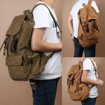 

Men Women Vogue Vintage Army Canvas Backpack Rucksack Satchel Travel Hiking Bag