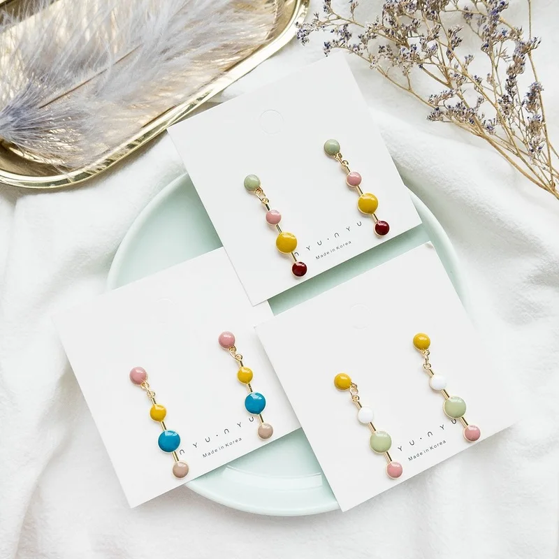 

Korean Simple Colorful Metal Dripping Oil Geometric Long Dangle Earrings Personality Fashion Girl Women's Accessories Jewelry