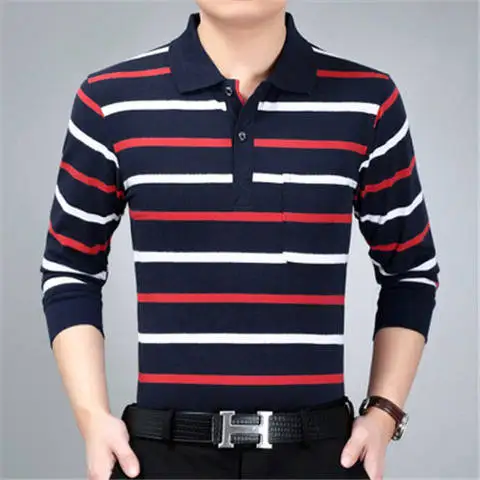 Mens Long Sleeve Polo Striped Shirt - Online Shop Outlet