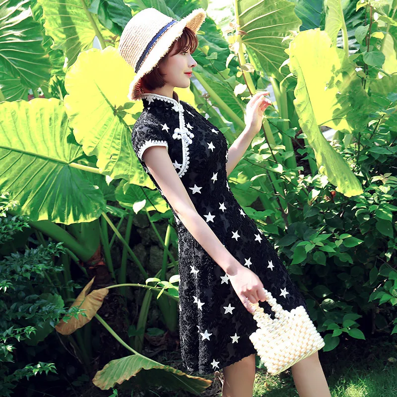 Китайское платье для вечеринки cheongsam женское кружевное с цветочным принтом длинное сексуальное платье qipao кружевное платье Чино восточное платье