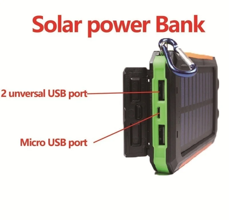 Портативное зарядное устройство для телефона, 10000 мА/ч, солнечное зарядное устройство, usb, водонепроницаемая батарея, двойной USB, двусторонняя Быстрая зарядка