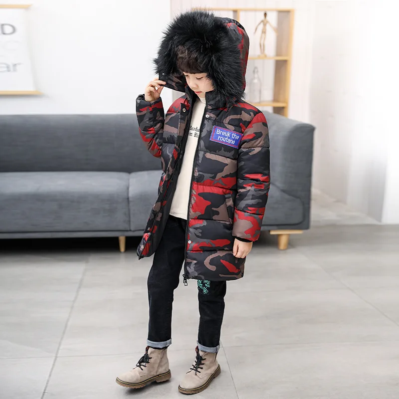 Casual Boy Camouflage Jacket Warm Zipper Coat Top Hooded Outwear Boys Clothes Winter Thicken Windproof Teenager 4-15 Years