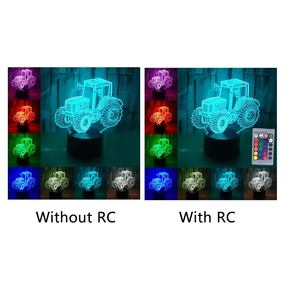 Спальня подарки сенсорный Управление трактор Форма декоративный ночной Светильник атмосфера лампа Светодиодная 3D Иллюзия забавные детские футболки, 7 цветов дома Вечерние
