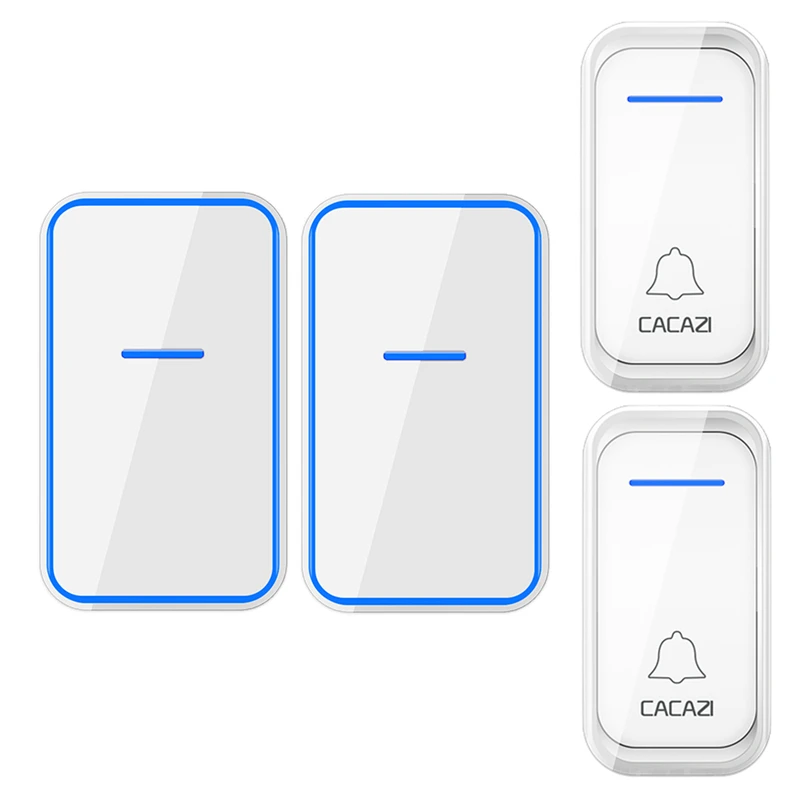 W 2Button 2Receiver CACAZI, EU, US, UK, водонепроницаемый беспроводной дверной звонок, 300 м, дистанционный Интеллектуальный светодиодный светильник, домашний дверной звонок, 38 колокольчиков, 1, 2 кнопки, 1, 2, 3 приемника - Цвет: W 2Button 2Receiver