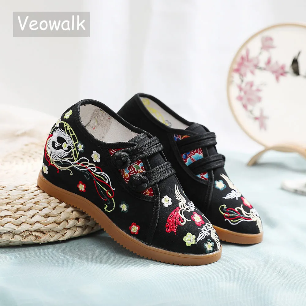 Veowalk Women Cotton Fabric Inside Increased Platforms Shoes Chinese