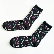 Cartoon Hospital Equipment Print Socks Medical Stethoscope Syringe Drug Men Cotton Sock Personalized Absorb Sweat Breathable