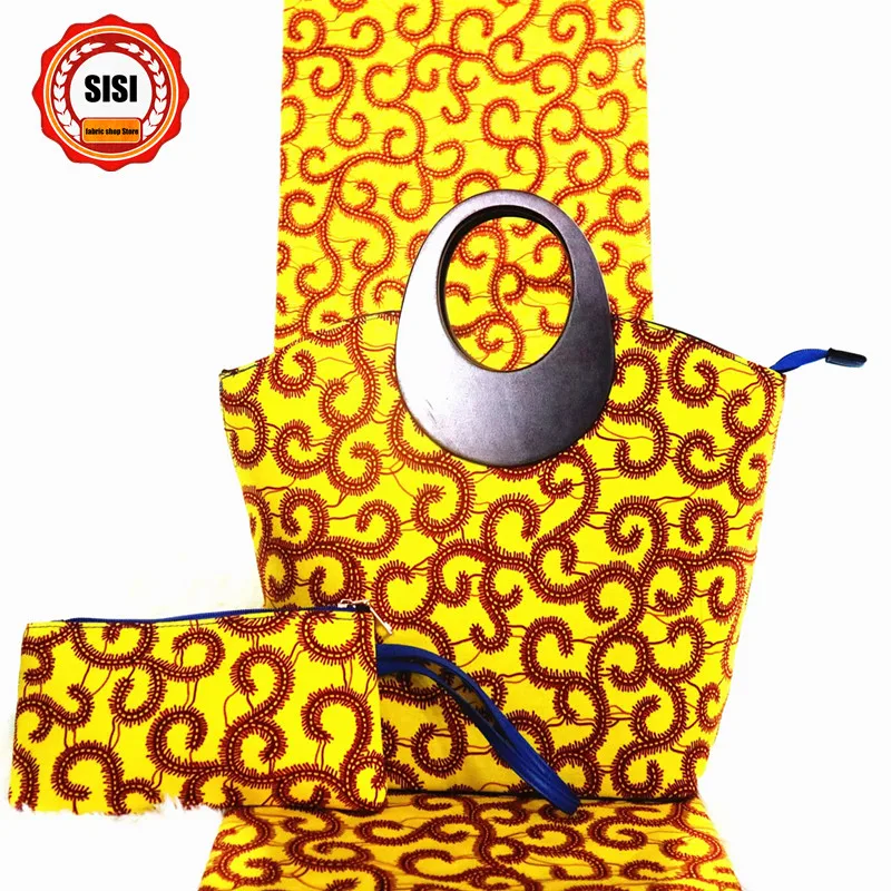 SISI воск высокого качества принты ткани и сумки набор самых популярных Африканский женский воск мешок с тканью для модных Вечерние