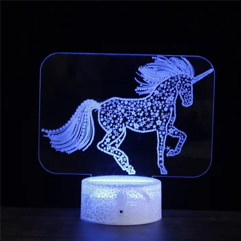 

Lucky Snow Unicorn Sky Horse LED 3D NightLight Acrylic Night Lamp Light With Touch And Remote Lamps Lights Pure Love Decoration