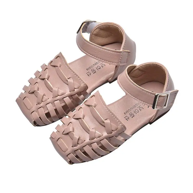 

2020 Girls Weave Sandals New Summer Leather Children Princess Beach Sandals Kids Soft Bottom Party Dance Sandals