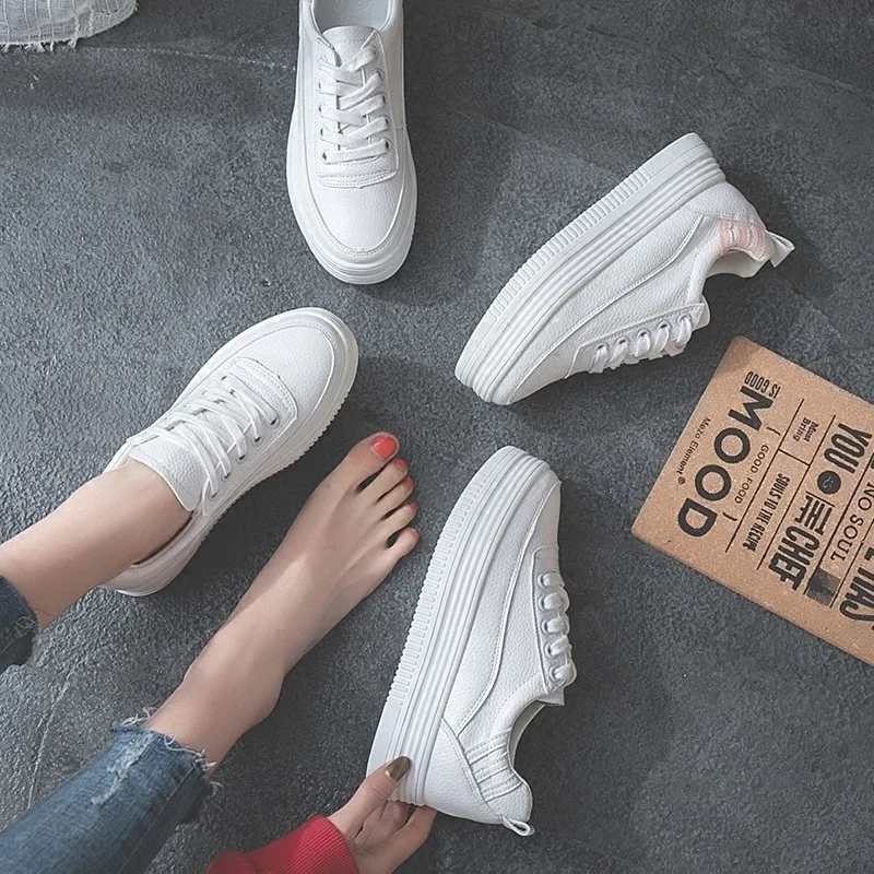 

Versatile Base White Shoes Women Flat 2019 Autumn New Style Korean-style Students Extra High Versatile Platform Thick Bottomed S