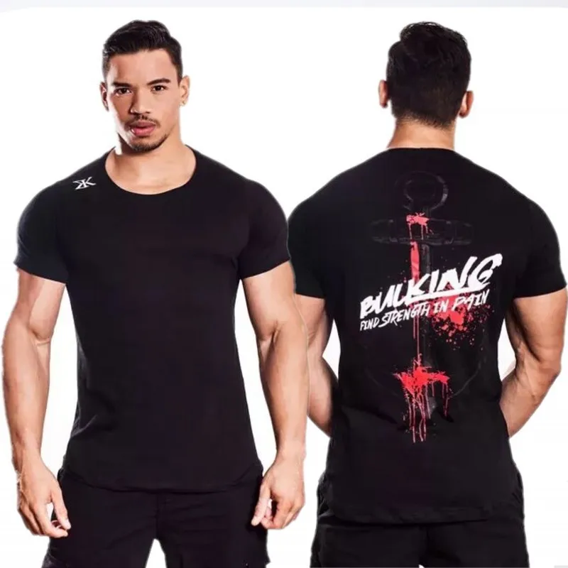 

Sports T-shirt Summer Fitness Tops Running Elastic Loose Casual Short Sleeve Men's Iron Equipment Training Suit Half Sleeve Gym