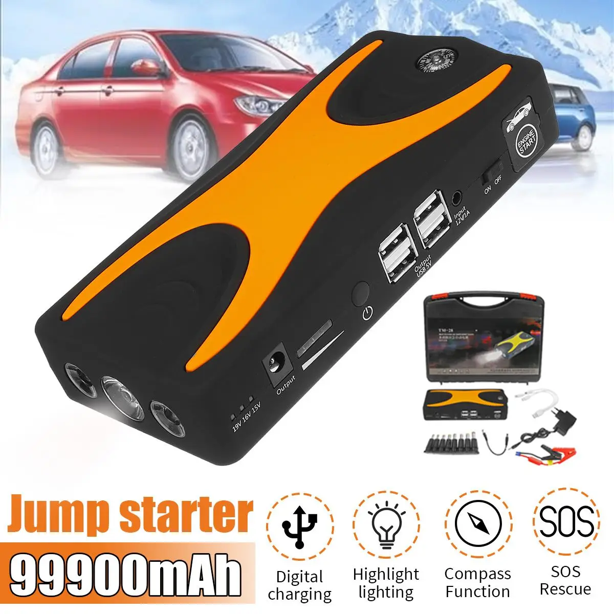 99900mAh Portable Car Jump Starter Engine Battery Charger Power Bank Flashlight 