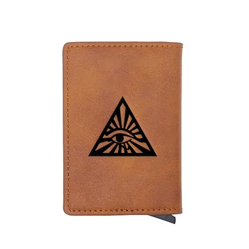 

Vintage All-seeing Eye Credit Card Holder Wallet Men Women PU Leather RFID Aluminium Slim Short Purse