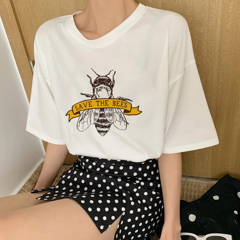 Эффектная женская футболка с надписью «Vegan Love», «Save The Bees», короткий рукав, Ulzzang, винтажная уличная одежда в стиле Харадзюку, графические футболки, топы больших размеров