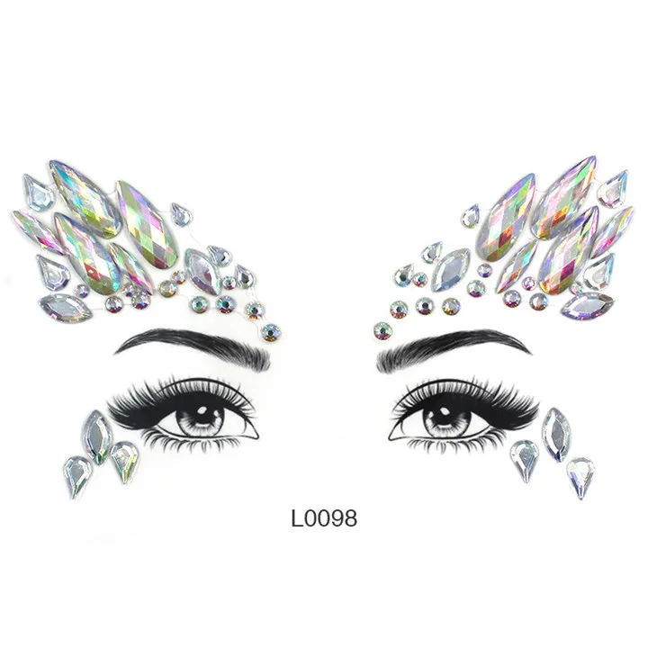 2   Crystal Face Stickers For Women Wedding Birthday Masquerade Diy Jewelry Colorful Rhinestone Stickers Eyebrow Eye Face Sticker