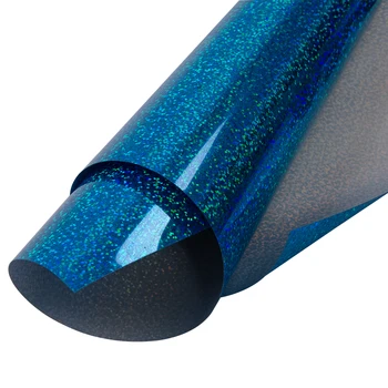 

Sunice Smurf blue Holographic Heat Transfer Vinyl Sheet Iron on Vinyl HTV for DIY Design T-Shirts Fabrics width:50cm