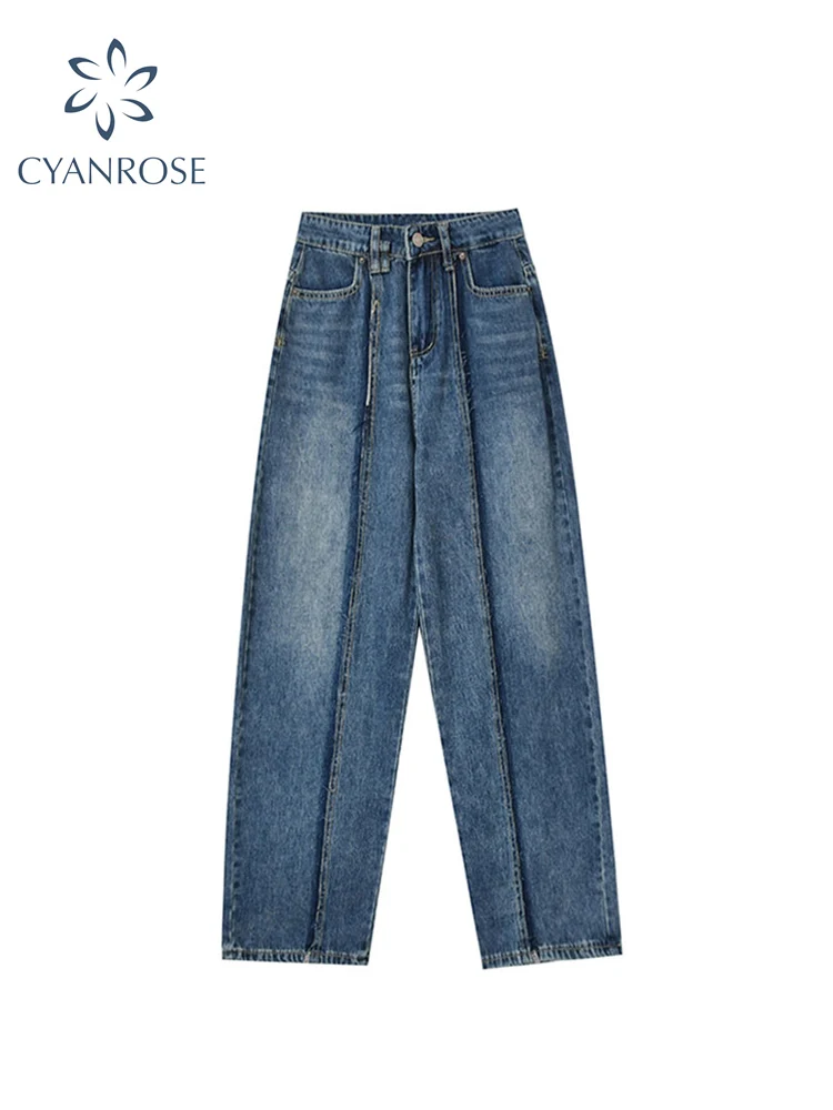 Women Washed High Waist Jeans Harajuku Vintage Straight Wide Leg Pants Boyfriend Streetwear Baggy Denim Trousers Femme Mom |