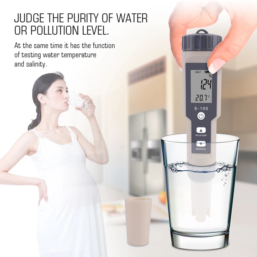 Yieryi S-100 Salinometer 4 в 1 TDS/EC/соленость/Tem Цифровой Измеритель Качества Воды Тестер для бассейна спа тестер солености