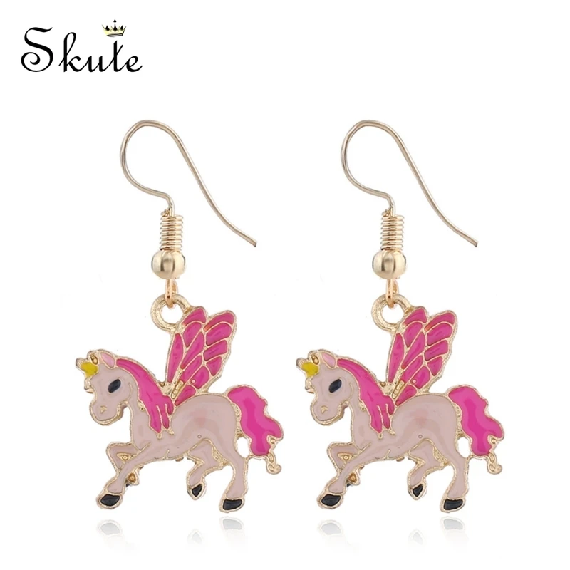 Skute European and American Style Fresh Colorful Unicorn Dangle Earrings for Women Cute Drip Oil Heavenly Horse Jewelry | Украшения и
