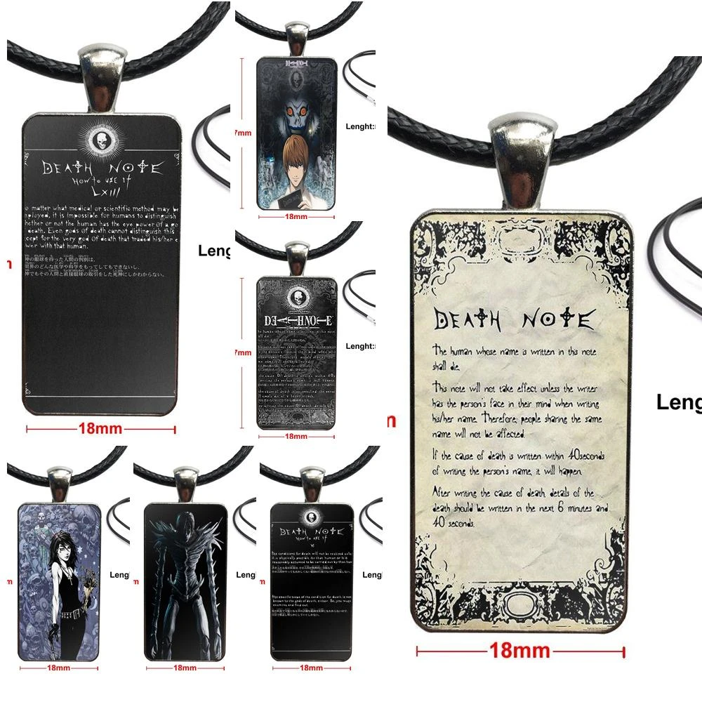 Death Note Rules Jewelry With Steel Plated Glass Cabochon Choker Long Pendant Rectangle Necklace For Girls Pendant Necklaces Aliexpress