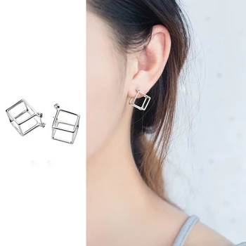 

Mocanie Genuine 925 Sterling Silver Hollow Out Square Stud Earring for Women Fashion Geometric Earring Fine Jewelry 2020 Design