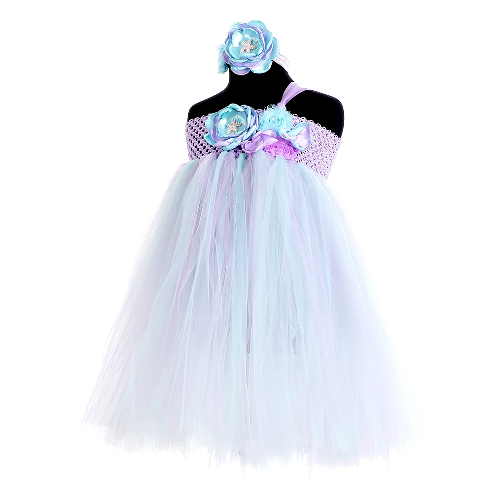 Lavender Blue Under the Sea Princess Ariel Dress Flower Princess Kids Girl Party Dresses for Girls Clothes Bithday Tutu Vestido (2)